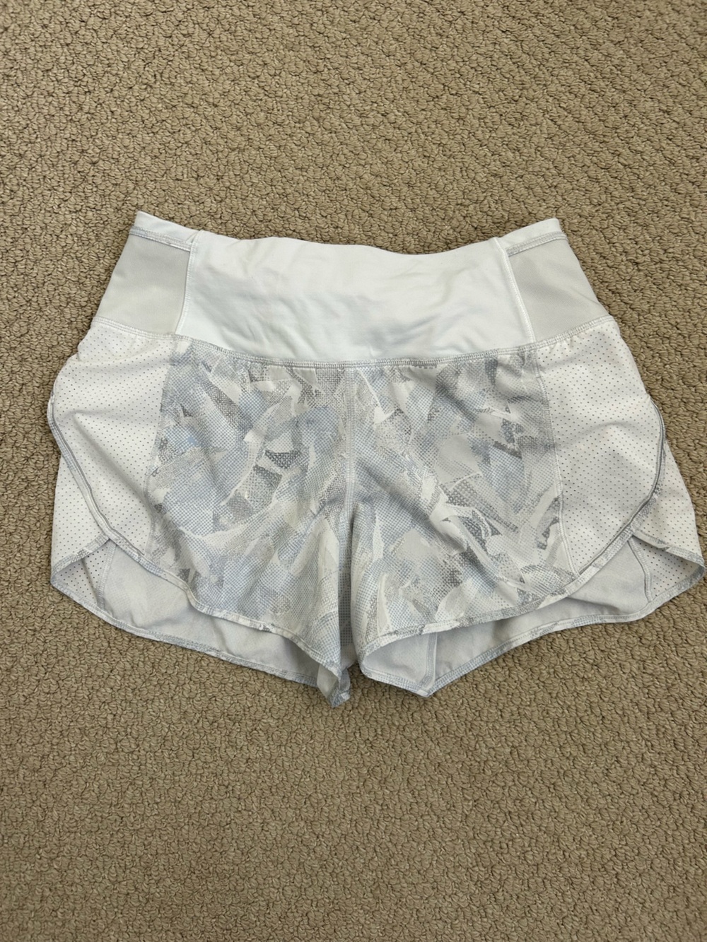 lululemon athletica White & Light Gray Patterned Running Shorts